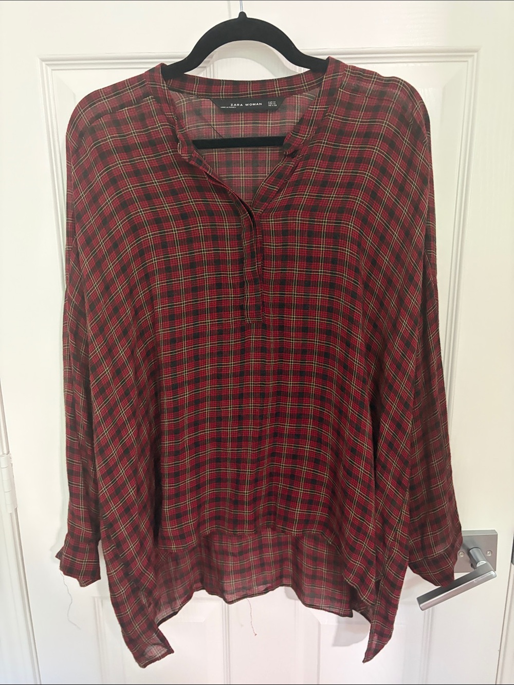Zara Red and Green Plaid Tunic Blouse